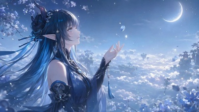 蓝发精灵少女云海望月