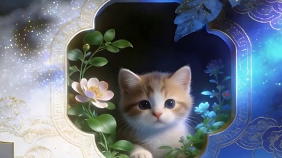 树下可爱猫咪带鱼屏