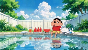 夏日泳池蜡笔小新与小白