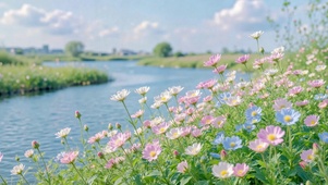 清新河畔野花风景