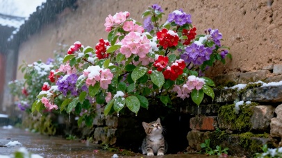 雪中花影小猫