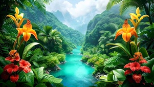 绿色热带雨林花草树木