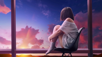 4K 长腿美女小姐姐窗边赏风景