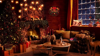 暴风雪之夜的圣诞氛围