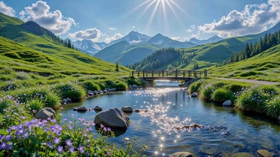 治愈清新山间溪流自然风景