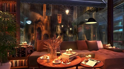 咖啡厅书屋沙发雨天