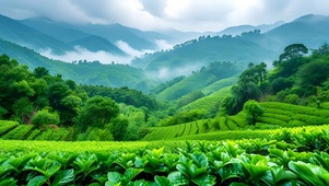 绿色护眼梯田茶山