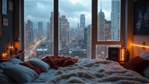 卧室窗外大雪天