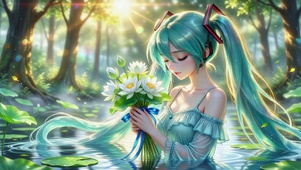 初音未来水畔持莲