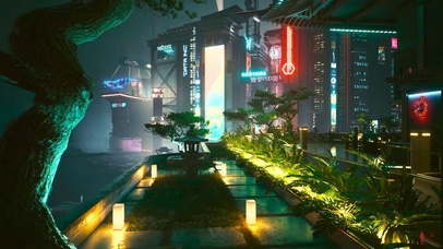 赛博城市天台夜景