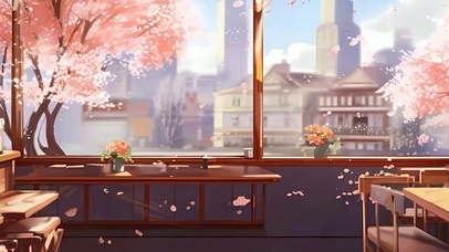 樱花树木房间带鱼屏