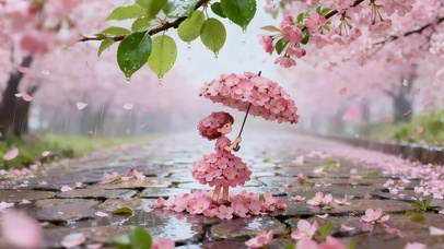 雨天樱花姑娘