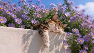 枕花而憩 小猫