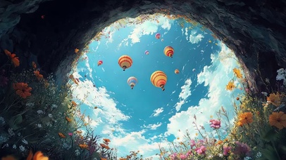 仰望蓝天森林梦幻气球