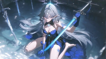 银发蓝裙水中二次元美少女