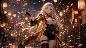 古风夜市银发美少女