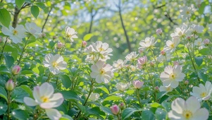 阳光林间清新白花海