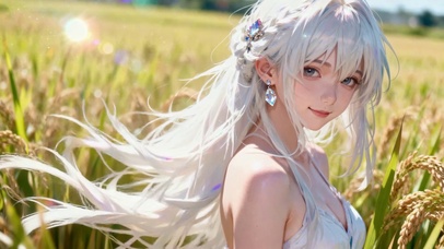 田园稻浪间有一位白发纯欲少女