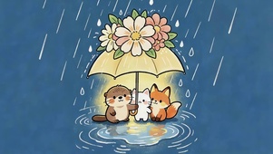 鲜花伞下躲雨