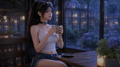 雨夜咖啡馆休闲美女