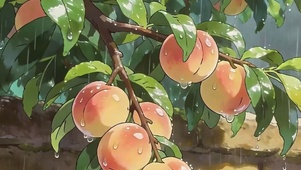雨天桃树带鱼屏