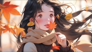 唯美秋叶女孩插画