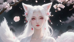 古风樱花狐耳白发美少女