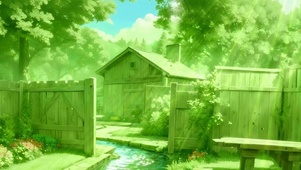 护眼房屋树木河流绿景双屏