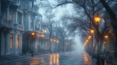 朦胧的清晨小区街道