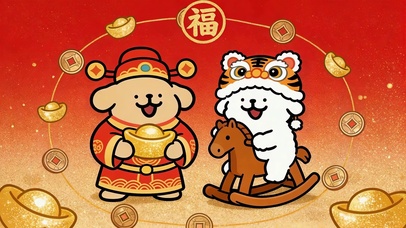 新年财神线条小狗