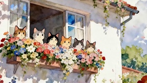 樱花树木下猫咪带鱼屏