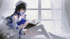 窗边静读的美少女