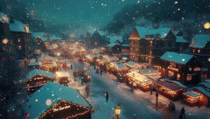 冬日蓝调飘雪圣诞集市