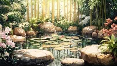 绿色园林荷塘景观