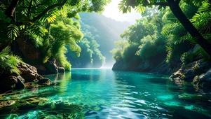 绿色护眼林间溪流