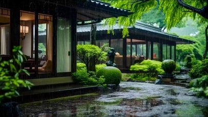 雨天护眼庭院