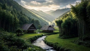 竹林小溪流水