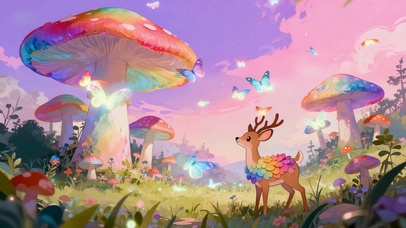 梦幻蘑菇下小鹿