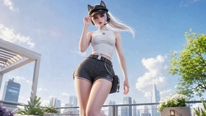 天台猫耳酷飒美少女露娜