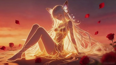 夕阳神明少女光影