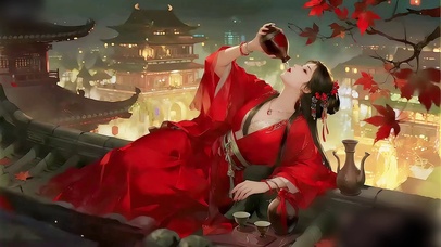 古风动漫-檐上借酒消愁的少女
