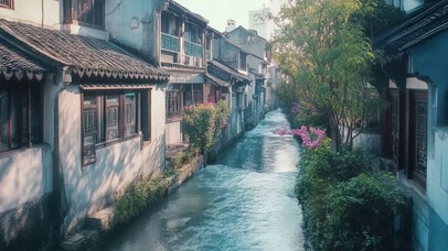 树影婆娑唯美江南水乡