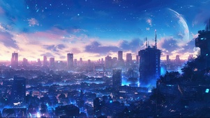 云雾赛博都市夜景