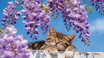 紫藤花小猫