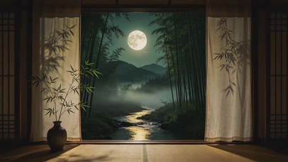 竹窗望月I一窗山野清梦