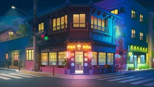 插画-日系夜晚街角咖啡店