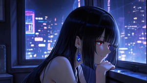 窗观霓虹少女