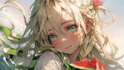 吃西瓜的小女孩