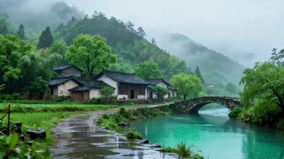 雨天的小镇石桥