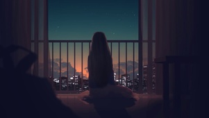 落日少女背影